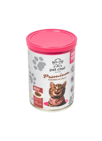 Вологий корм для котів шматочки в желе з яловичиною 415 г Pet Chef (392124615)