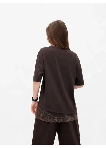 Жіноча футболка з мереживом Чорний 54-58 (0086) Pink Daisy - (395632292)