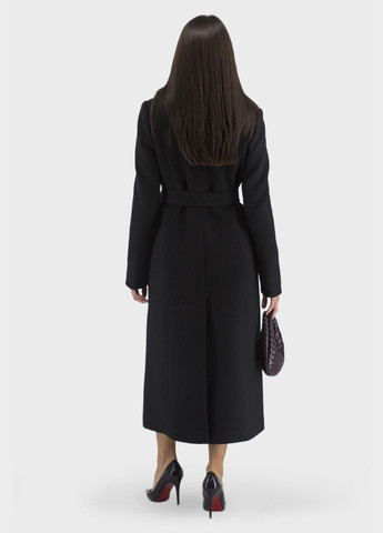 Черное демисезонное Женское шерстяное пальто классического стиля с норочным мехом, поясом и синтепоновым утеплителем Kent (, ), 46521 No Brand