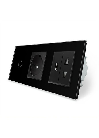 Сенсорный проходной/перекрестный выключатель 1 сенсор 1 розетка 1 USB 1 розетка универсальная стекло Livolo (370970103)
