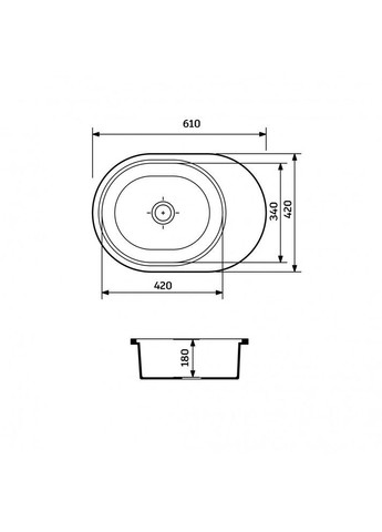 Кухонная мойка из искусственного камня/кварцевая 610х420х180мм, прямоугольная OVALE Черный (49540610420) Adamant (372444946)
