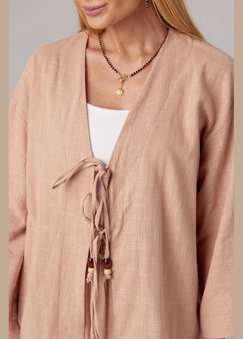 Льняной костюм с прямыми штанами и рубашкой на завязках - розовый Lurex (297577472)