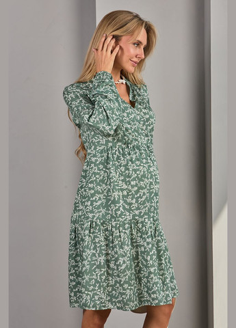 Оливкова оливкова сукня для вагітних та годуючих з секретом годування Юла мама з квітковим принтом