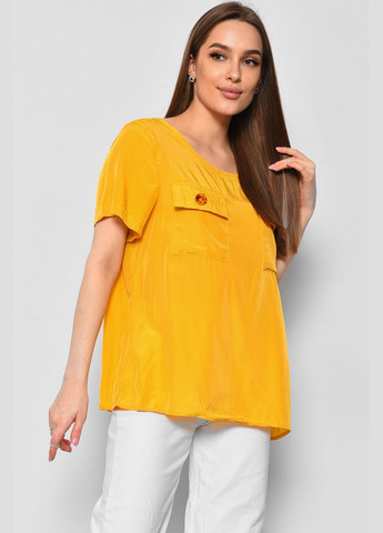 Горчичная демисезонная блуза женская с коротким рукавом горчичного цвета с баской Let's Shop