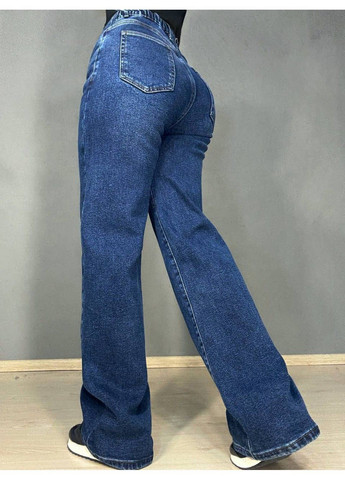 Джинси жіночі 8331 утеплені на флісі палаццо прямі з резинкою на талії сині Vanver - (363449418)