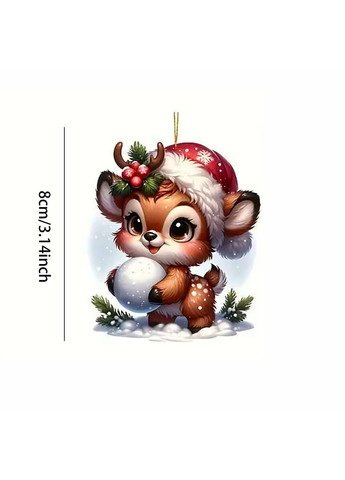 Акрилова 2D різдвяна прикраса «Новорічний Олень» – ялинкова іграшка, підвіска в машину, на ключі чи декор для дому No Brand (314523601)