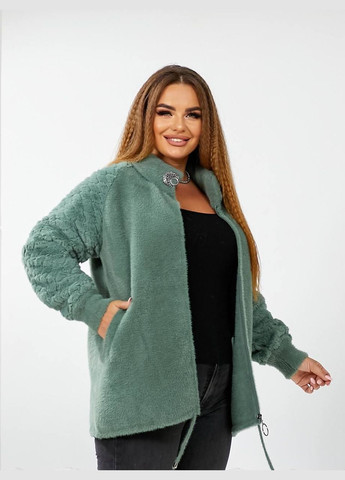 Зеленое Кэжуал пальто из альпаки и мехом 48-56 размера KVAN