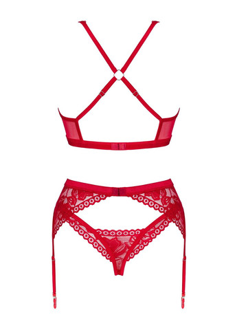 Красный демисезонный комплект белья кружевной с поясом для чулок lacelove set Obsessive