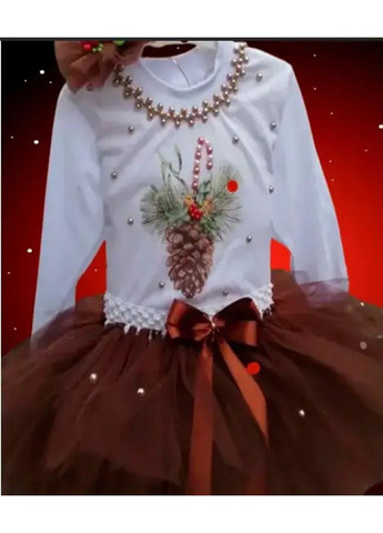 Белый нарядный костюм для девочки "шишка"- юбка, реглан, обруч юбочный No Brand