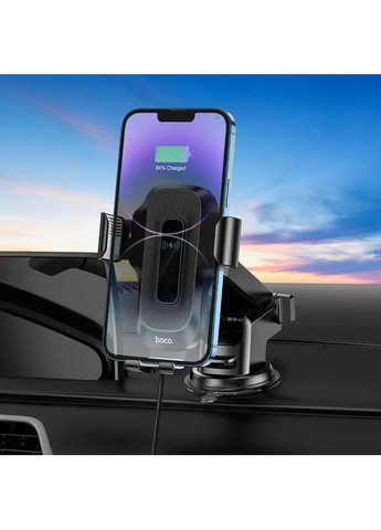 Автотримач для телефона з БЗП automatic induction wireless fast charging car holder(center console) (6931474791849) Hoco HW3 Wise (372676439)