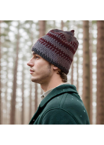 Стильная шапка бини для мужчин "Даллас", серо-красный микс, ручная работа от, 50-58 см PRIGRIZ (369165082)