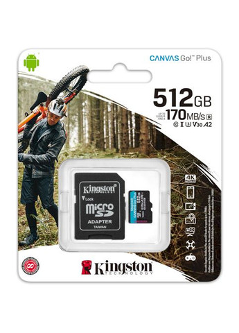 Карта пам'яті microSDXC 512Gb Canvas Go+ Class 10 UHS-I U3 V30 A2 + SD-adapter (SDCG3/512GB) Kingston (307166827)