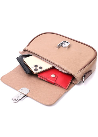 Жіноча напівкругла сумка з цікавим магнітом-засувкою з натуральної шкіри бежева 22440 Vintage (329196682)