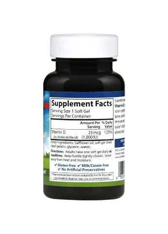 Витамины и минералы Vitamin D3 1000 IU, 60 капсул Carlson Labs (333973684)