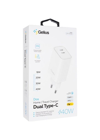 Мережевий зарядний пристрій Dos GP-HC062 40W 2Type-C White Gelius (337177187)