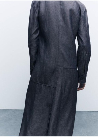 Синя сукня new міді з льоном та ліоцелем на ґудзиках плаття сорочка кльош Zara