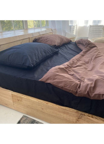 Постільна білизна з резинкою Шоколад+чорний ранфорс Двухспальний розмір, наволочки 50/70 No Brand (363194744)