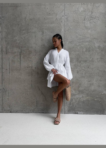 Білий повсякденний жіноче муслінове плаття з рюшами кльош Україна однотонна