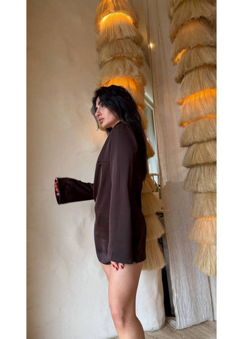 Темно-коричневое праздничный, коктейльное, вечернее, кэжуал шелковое мини платье на низкий рост Vakko однотонное