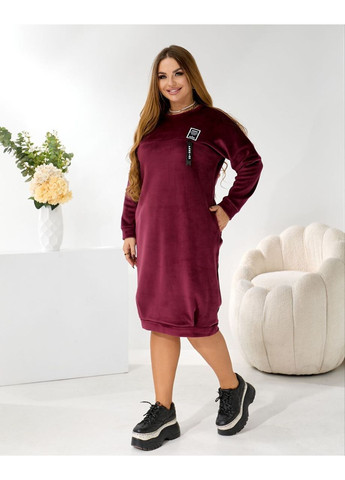 Бордова повсякденний, кежуал жіноча сукня великих розмірів тепла Style Point однотонна