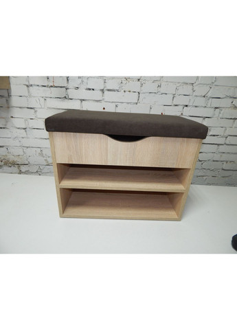 Банкетка для обуви в прихожую. Верхняя часть открывается. ДСП дуб Сонома. Ткань шоколада. Шириной 80см. No Brand (369559598)