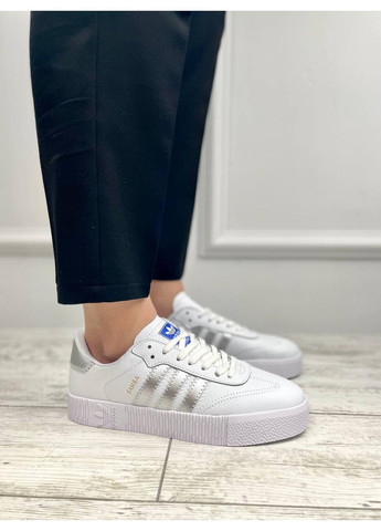 Білі Осінні кросівки чоловічі adidas samba white silver адідас самба No Brand