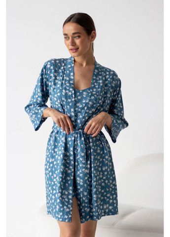 Халат из штапеля Barwa 0099 white flowers/blue (352260581)