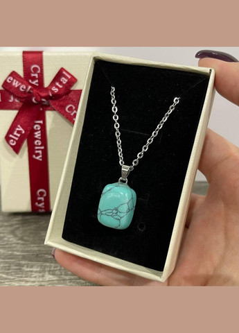 Кулон-талисман с натуральным камнем Бирюза в форме "мини блок" на цепочке в подарочной коробочке Овен (331291829)