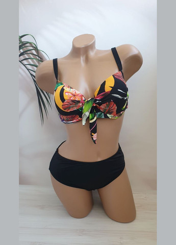 Чорний літній молодіжний купальник в квітковому стилі роздільний No Brand