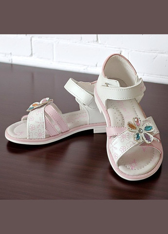 Белые ортопедические босоножки открытые сандалии на липучках для девочки том м Tom.M с камнями, с цветами