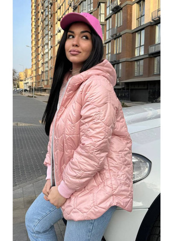 Персиковая демисезонная женская короткая стеганая куртка с капюшоном весна-осень Modena