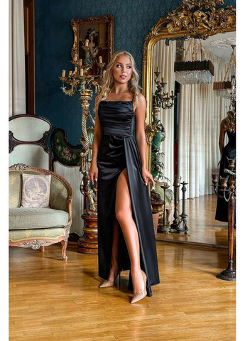 Черное вечернее платье блеск разрез 24057 черное Tanita-Romario