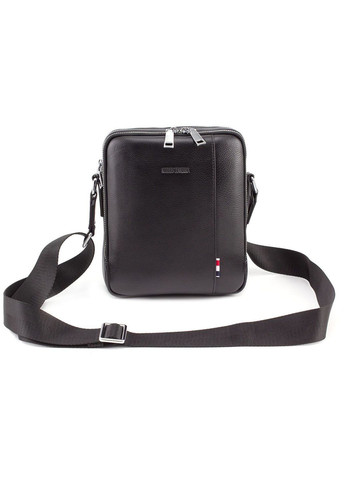 Чёрная кожаная сумка мессенджер на два отделения 7705-1A black Marco Coverna (303830822)