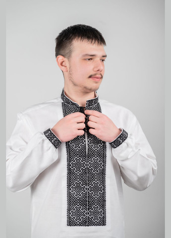 Біла чоловіча вишиванка ручної роботи на домотканому полотні (вишиті вставки) "низинка" Hand Made візерунок українська символіка пряма домоткане полотно (319867782)