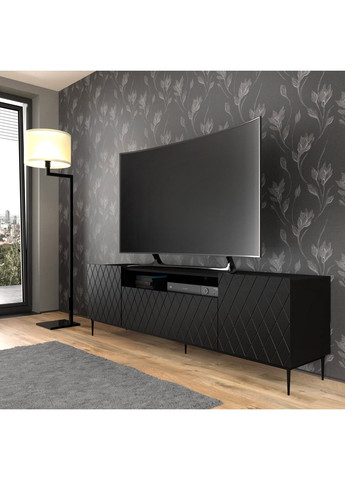 Тумба под телевизор Diuna 2D1K 193 с рифлеными фасадами, черная Bim Furniture (291124476)