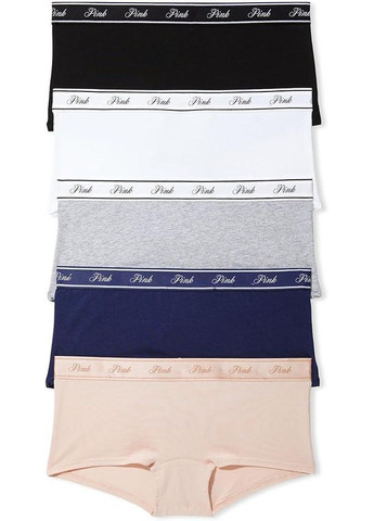 Набор хлопковых трусиков-бойшортов PINK (5 шт., размер L, разноцветные) Victoria's Secret (366880291)