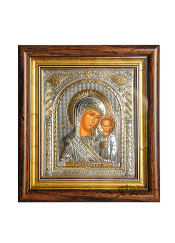 Ікона посріблена Казанська Божа Матір прямокутної форми під склом 15,5 х 17,0 см Silver Axion (266266178)