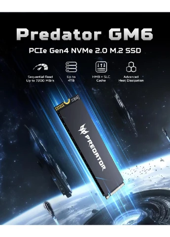 Внутренний SSD накопитель Predator GM6 4TB M.2 2280 высокая скорость PCIe 4.0 Acer (388579603)