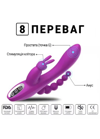 Вагинально-анальный вибратор для точки G Super Rabbit силиконовый 20.5 см Фиолетовый No Brand (366888175)