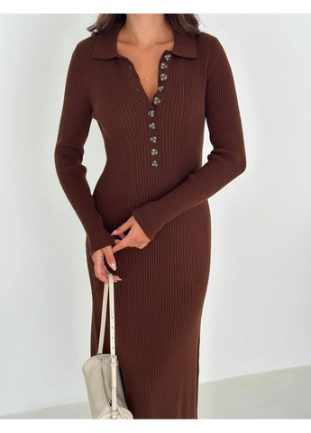 Темно-коричнева коктейльна, повсякденний, вечірня, ділова, кежуал жіноча вʼязана сукня Asi.Store.ua