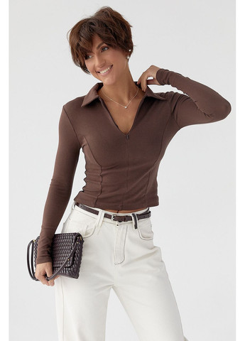 Укороченный лонг-поло с молнией на горловине Lurex (369327161)