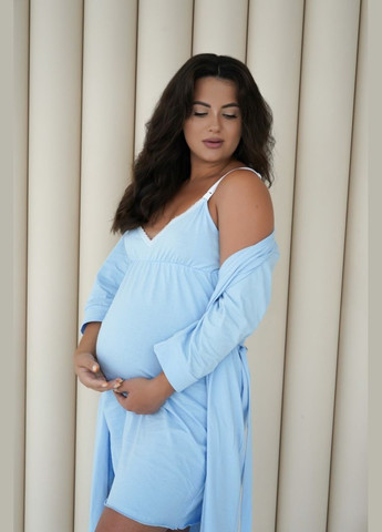 Блакитна нічна сорочка для вагітних і годуючих трикотажна на еластичних бретелях Мамин Дім (300625599)