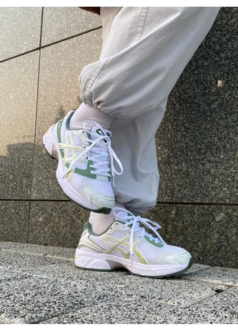 Белые демисезонные кроссовки мужские asics gel-1130 white/green асикс гель 1130 белые No Brand