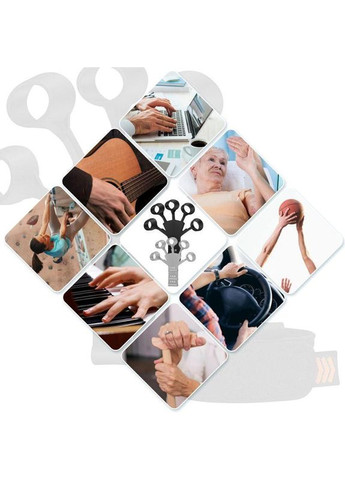 Набір силиконових еспандер тренажерів різного зусилля для пальців Чорний та Сірий (М9300053) No Brand (300854424)