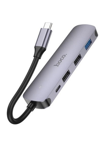 Концентратор (6931474769329) Hoco USB-C to HDMI+USB3.0+2xUSB2.0+PD HB27 Metal Gray (366869568)