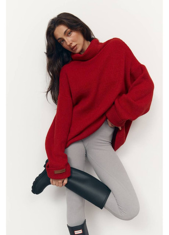 Червоний зимовий жіночий подовжений светр оверсайз з високою горловиною MonCher