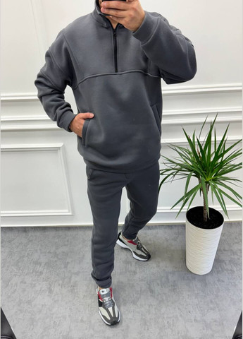 Темно-серый зимний костюм мужской теплый спортивный No Brand