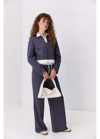 Женский трикотажный костюм в спортивном стиле светло-бежевый с молочным воротником Arjen (361056891)