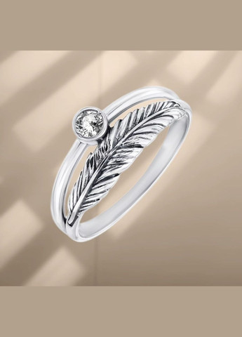 Сребряное кольцо Перо с Белым камнем размер серебро 925 пробы черненное 81741б 1.83г No Brand (326602748)