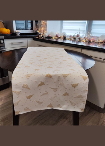 Новогодняя скатерть дорожка на стол бежевая с золотым люрексом, декоративная дорожка на новогодний стол 180, 45 Maystat (306812348)